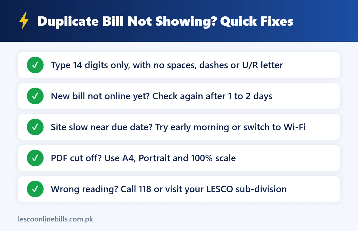 LESCO duplicate bill not showing problems and fixes